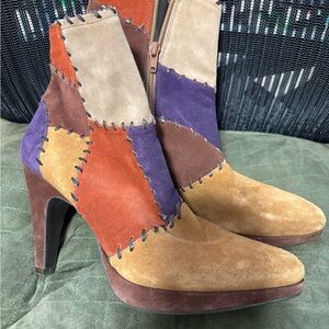 Vintage Y2K Gianni Bini Multicolor Patchwork Heeled Boots